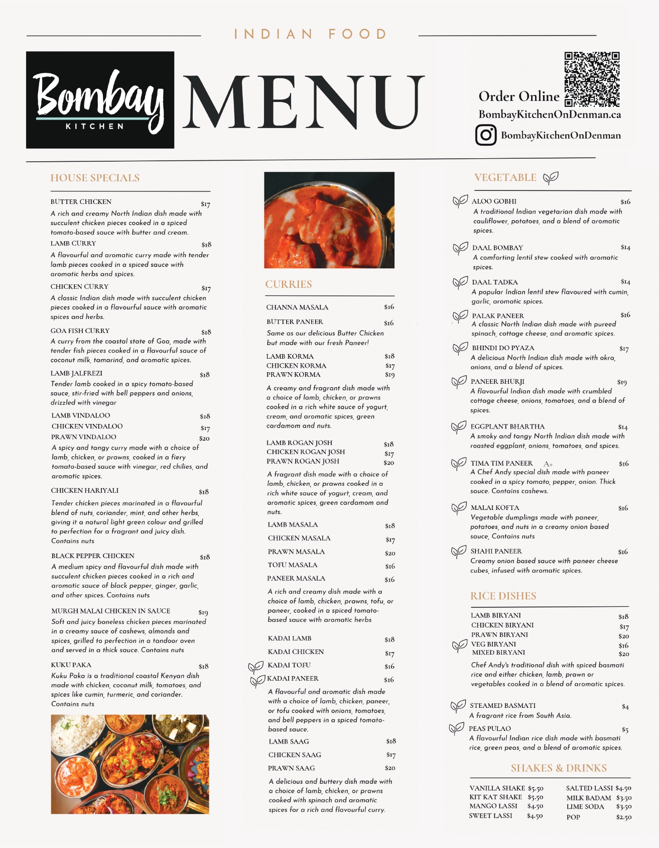 Authentic Indian Cuisine Menu Bombay Kitchen On Denman   2 