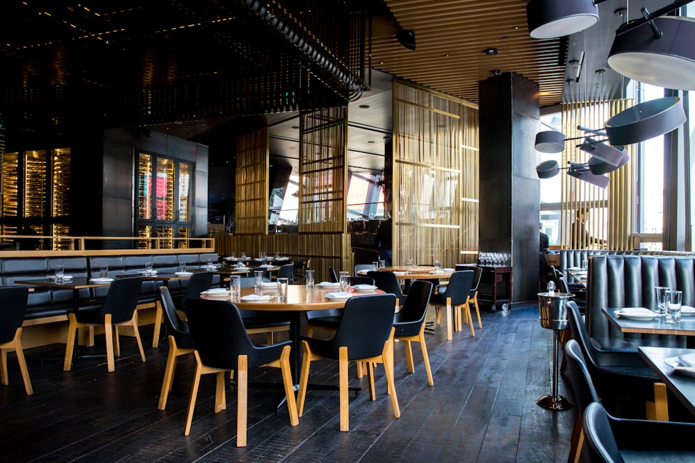 Modern restaurant dining room with elegant seating for corporate catering and private events.